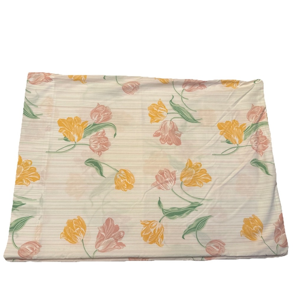 Vtg Cannon‎ Royal Family Set of 2 Pillowcases Floral Tulip Percale Bed 20" X 27"